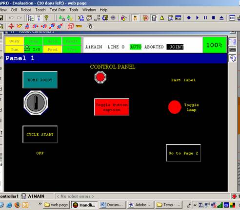 Fanuc robotic HMI screen on teach pendant showing all built in controls
